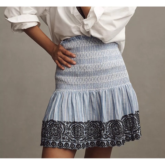 Maeve Smocked Linen Mini Skirt 💙 in XXS - Picture 6 of 8